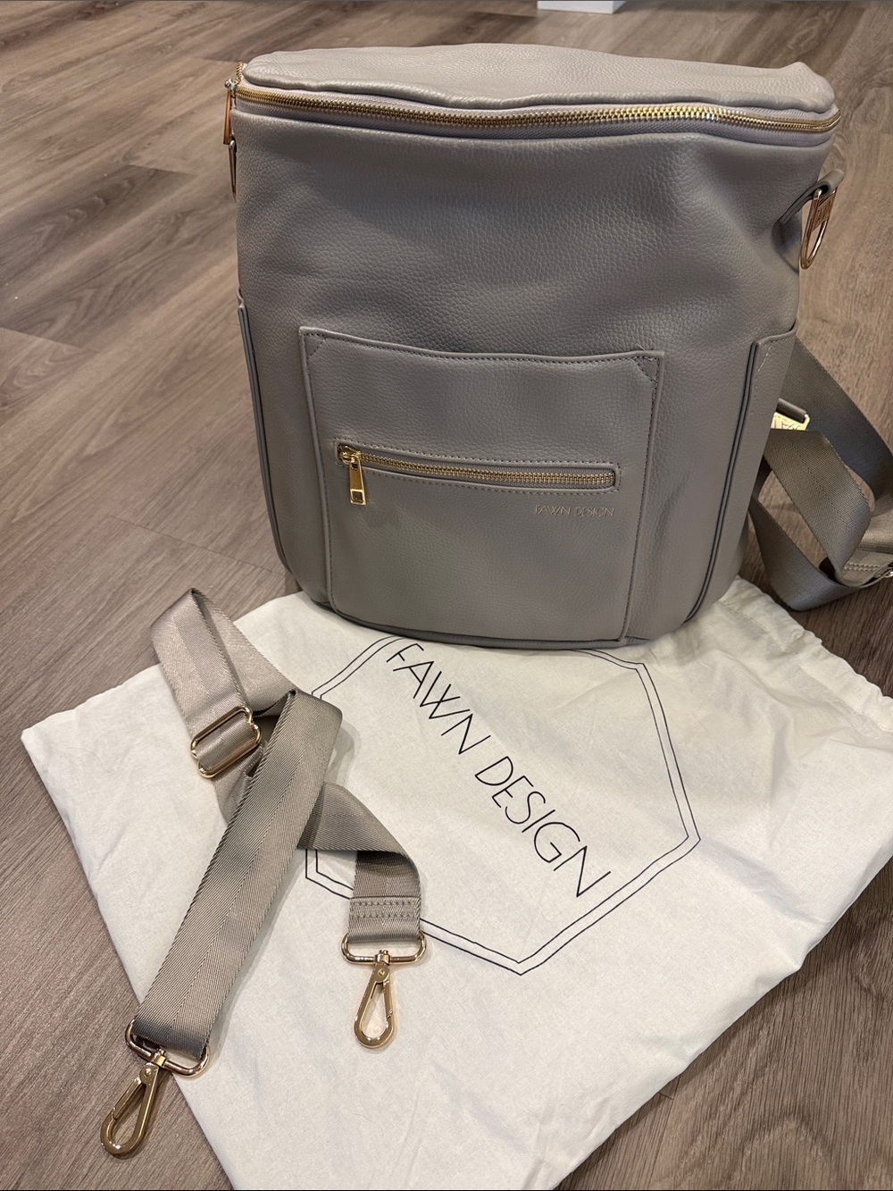 Fawn Design Light Gray Women’s Crossbody Backpack with Gold Hardware
